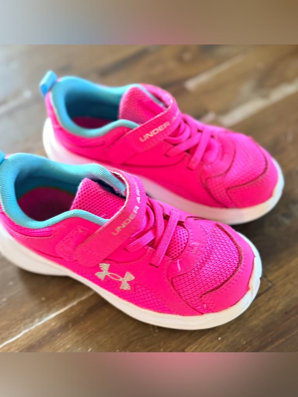 Under Armour Bright Pink Kids Athletic Sneakers with Teal Lining